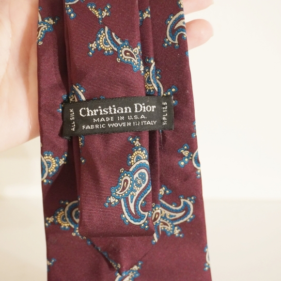 CHRISTIAN DIOR VTG Silk Navy/Red Paisley Neck Tie - Picture 3 of 4
